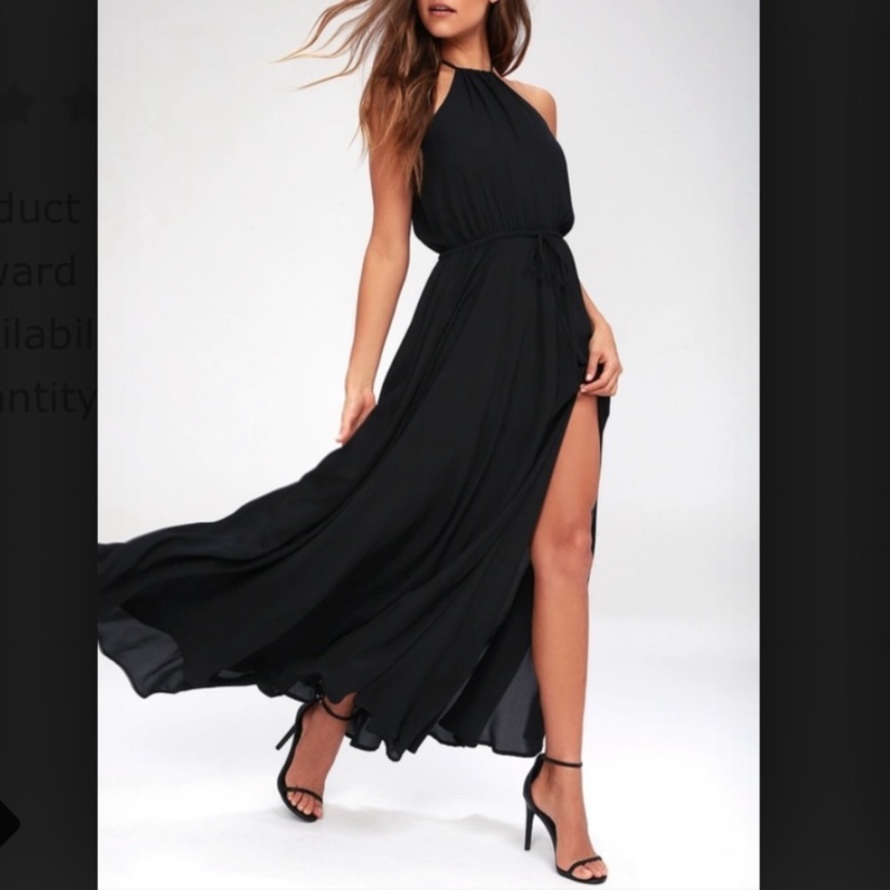 NWT Lulus Essence of Style Black Halter Maxi Dress
